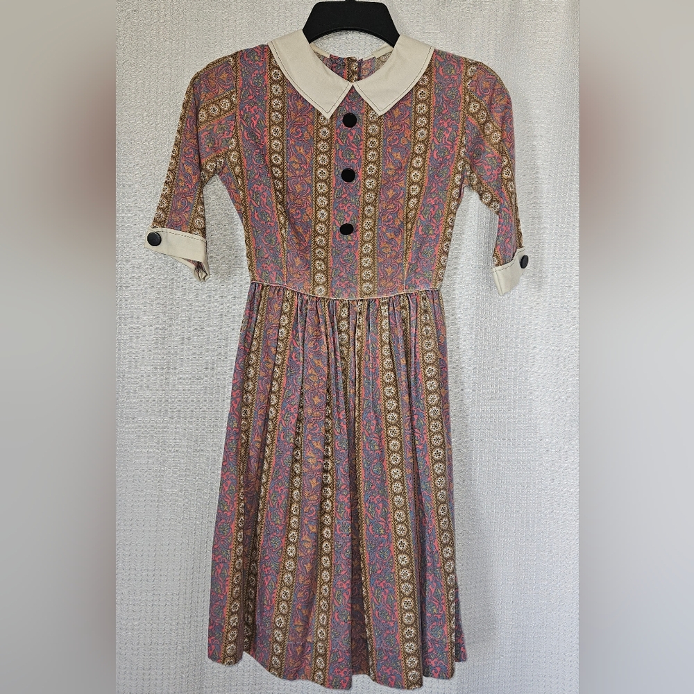 Vintage PENN-PREST by JCPenney Multicolor Cottagecore Patterned Kids Dress 70s